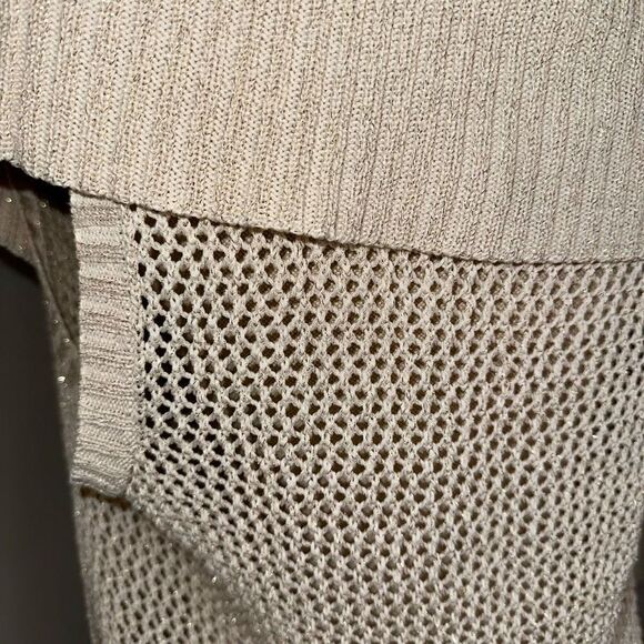 Cache Neutral Metallic Open Knit Sleeveless Sweater Silk Blend Womens Large - Picture 10 of 11